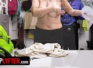 Desperate teen shoplifter bent over for muff diving with officer.