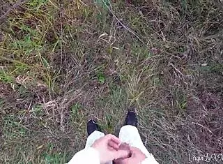 Kitty sucking stranger's dick and doggy fucking outdoors?