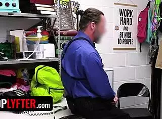 Desperate teen shoplifter bent over for muff diving with officer.