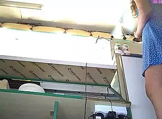 Look at this blonde step sister's upskirt at work.