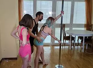 Pole dance class ends in fucking