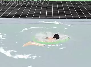 Anime Girl Swims in Micro Bikini with Nip Slip