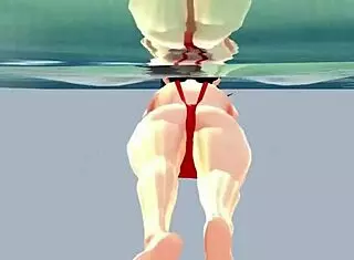 Anime Girl Swims in Micro Bikini with Nip Slip