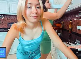 I got the teen slut to clean the kitchen in cosplay while using toys