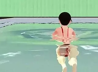 Anime Girl Swims in Micro Bikini with Nip Slip