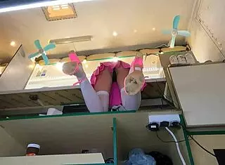 crazy girl gets upskirted at work for money!