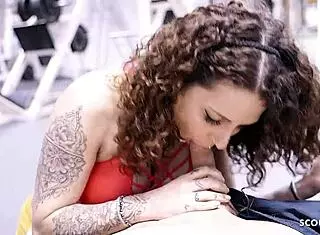 Mara Martinez with big boobs gets surprised by a stranger at the German gym and lets him cum inside.