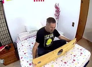 Young babe rides older man in quick cowgirl session