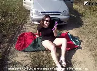 teen masturbates wet pussy in car with strapon fingering public outdoor amateurs 😏