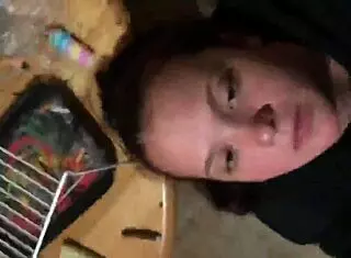 Gagging on a monster cock leads to cumshot in her eye.