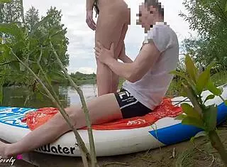 Outdoor river trip turns intimate for couple.
