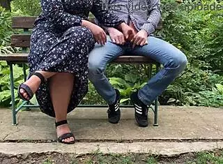 mother in law gives handjob in the park, cumshot follows