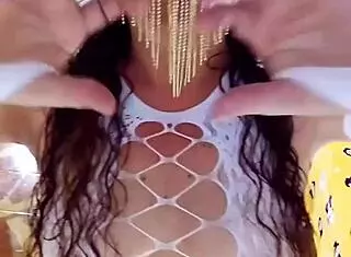 Amateur BBW Undresses White Bodysuit and Black Panties