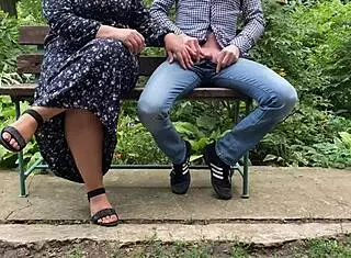 mother in law gives handjob in the park, cumshot follows