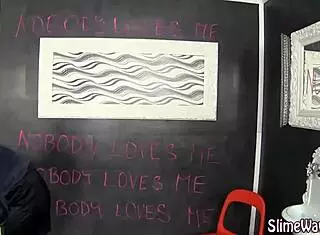 Bukkake babe rubs her cunt in gloryhole scene