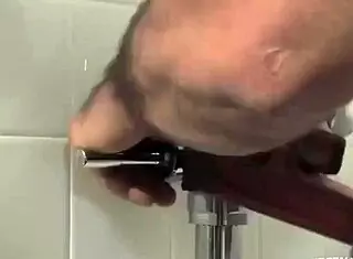 Firefighter hydraulic fucks in the bar's bathroom with a monster cock