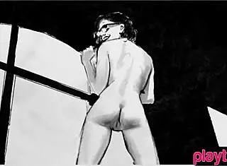 Hot redhead office chick strips down for a teasing show