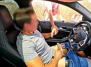 Dick Flash: Jerking Off in Car, Stranger Girl Helps Finish