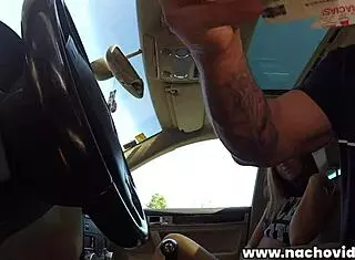 At drive-thru, Amirah Adara blows Nacho Vidal's thick dick while he orders lunch 😋