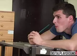 Kristof Cale and Taissia Shanti Bent Over in Classroom