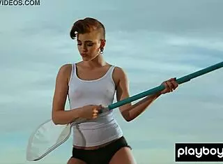 Britt Linn strips naked for a swim outdoors