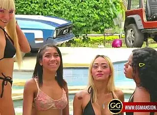 girls on knees fingering each other in steamy lesbian scene