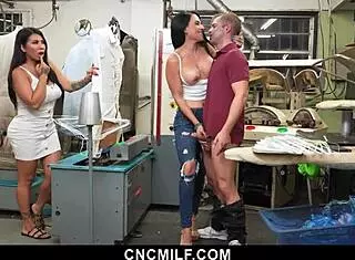 Hot Milfs Fuck Assistant In Laundromat! Rough Group Action!