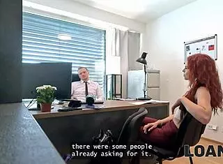 Slutty Redhead Gives Fit Body In Office Interview To Start Vegan Restaurant On Loan4K