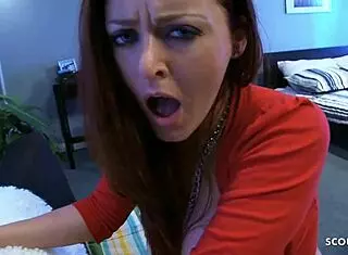 Curvy teen bent over for rough doggystyle fucking her hairy pussy to squirt.