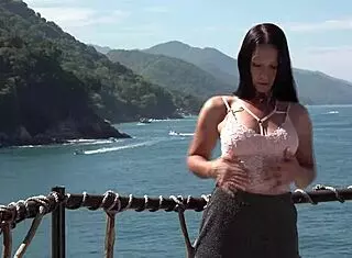 Alice Sweet performs oral on skinny European guy with natural tits on beach