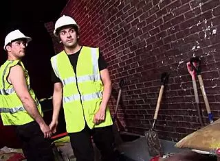 Construction Workers Interact With Babes In A Group Setting