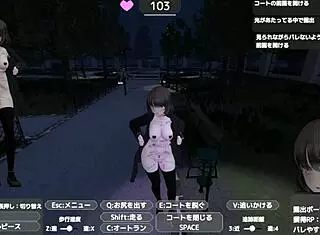 celeca-san exposes in naked coat outdoors without notice, masturbating in hentai anime