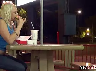 alice the rimslut gags on blonde blowjob with choking and cumshot facial