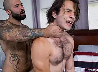 Hairy stepdad fucks his stepson hard.
