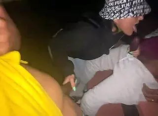 yolanda yamz deepthroats two monster cocks in the park, bent over with big tits bouncing