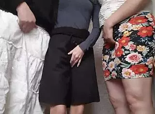 Girls in the kitchen reach six orgasms under their skirts during homemade fun