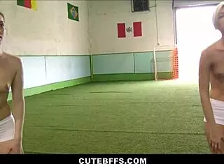 Athletic Tiny Teen Lesbians Lick and Initiate New Soccer Players