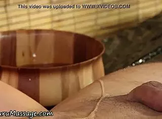 Watch this fetish masseuse spunk all over during nuru massage handjob.