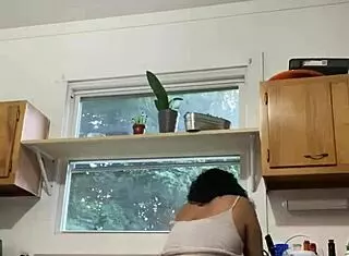 Latina Milf Having Fun Doing The Dishes