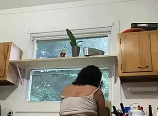 Latina Milf Having Fun Doing The Dishes