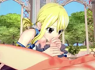 Lucy Heartfilia deepthroats cock in Fairy Tail!