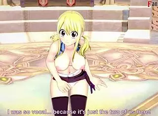 Lucy Heartfilia deepthroats cock in Fairy Tail!