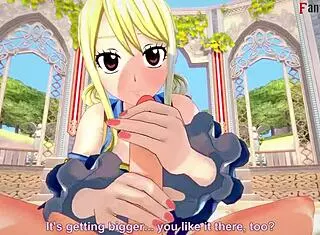Lucy Heartfilia deepthroats cock in Fairy Tail!