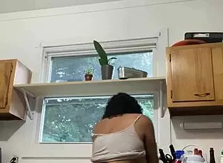 Latina Milf Having Fun Doing The Dishes