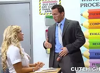 Gorgeous Petite Blonde Student Seduces Horny Teacher With Blowjob And Fucking
