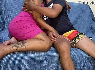 Brunette Sits On Dick In Dress While Watching TV