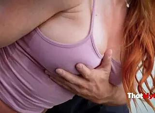 redhead curvy milf works out with muscular bodybuilder for sore muscles