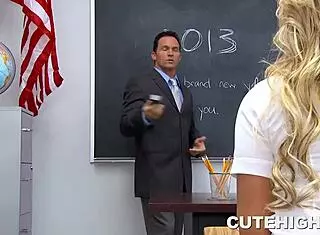 Gorgeous Petite Blonde Student Seduces Horny Teacher With Blowjob And Fucking