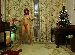 Ballady shakes it hard in stunning red lingerie for the camera.