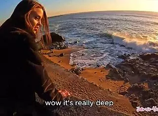 European couple Jamie and young girlfriend fuck sensually on Portugal sofa.